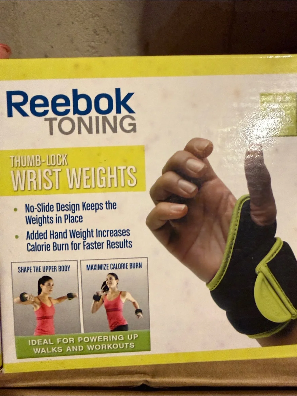 Reebok Thumb-Lock Wrist Weights in Lime and Black